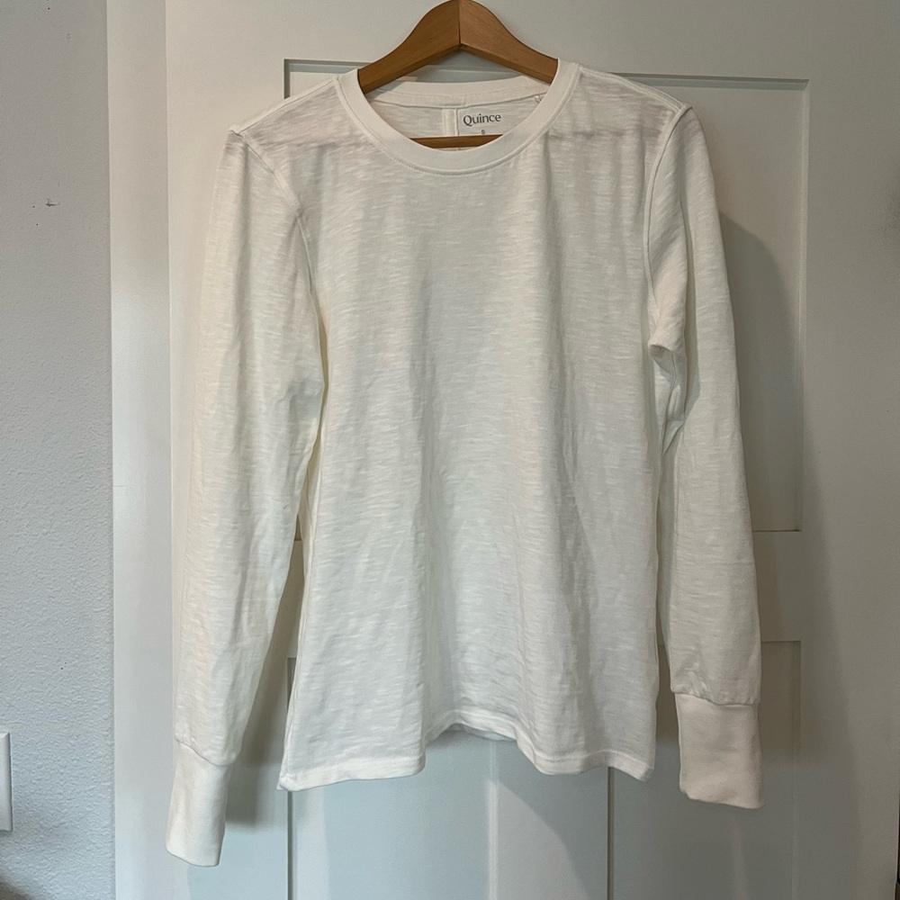 Quince Long Sleeve White Tee in Small